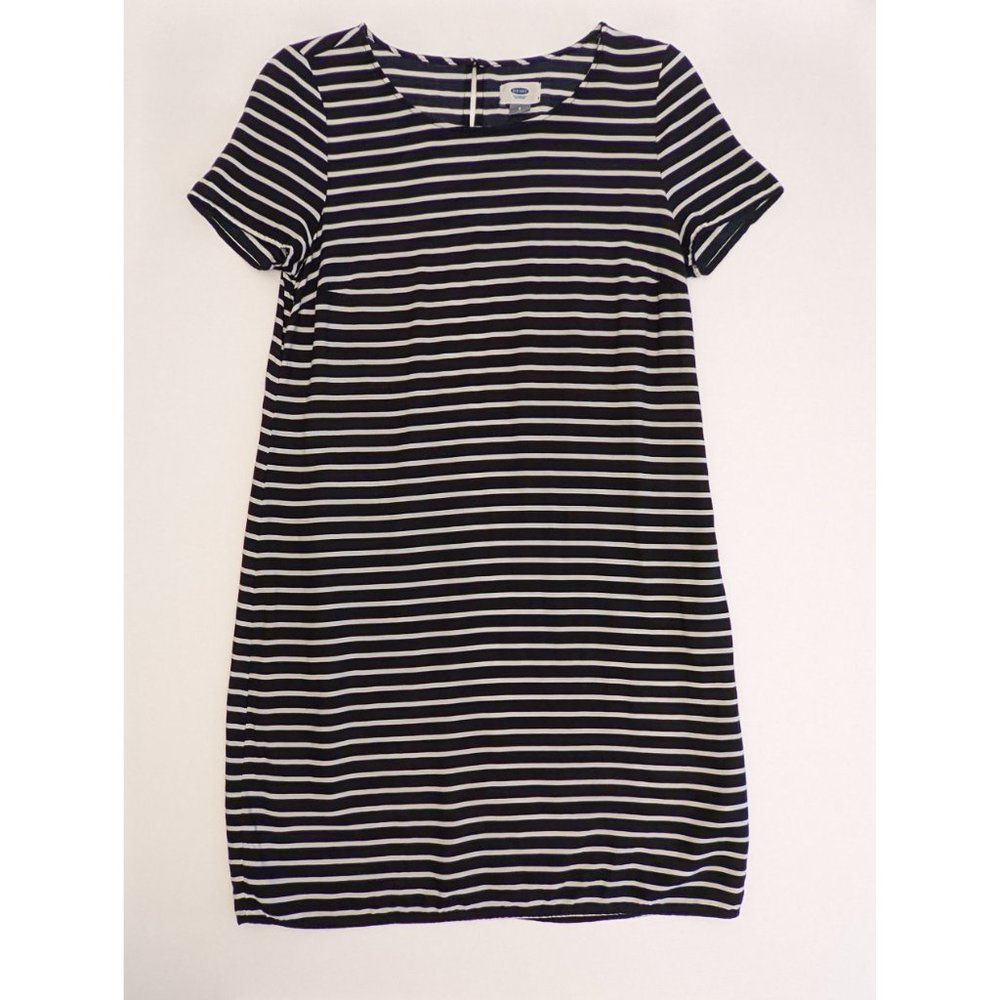 Old Navy Black White Stripes Short Sleeve Shift Knee Length Dress Women's Size S